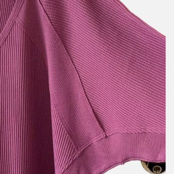 Free People Santa Clara Thermal Top Dolman Sleeve V Neck Mulberry NEW - Picture 7 of 9